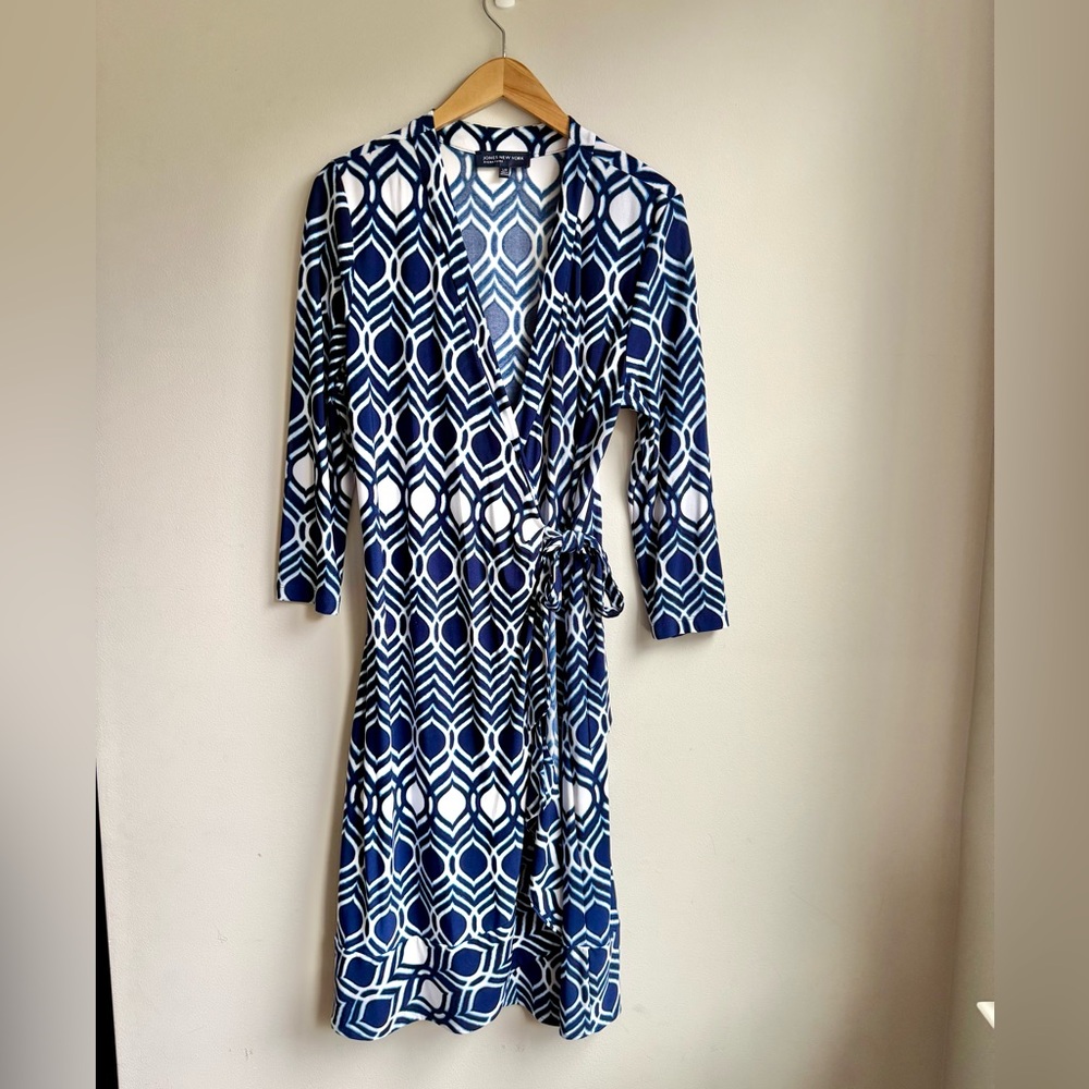 Jones New York Navy Wrap Dress Large